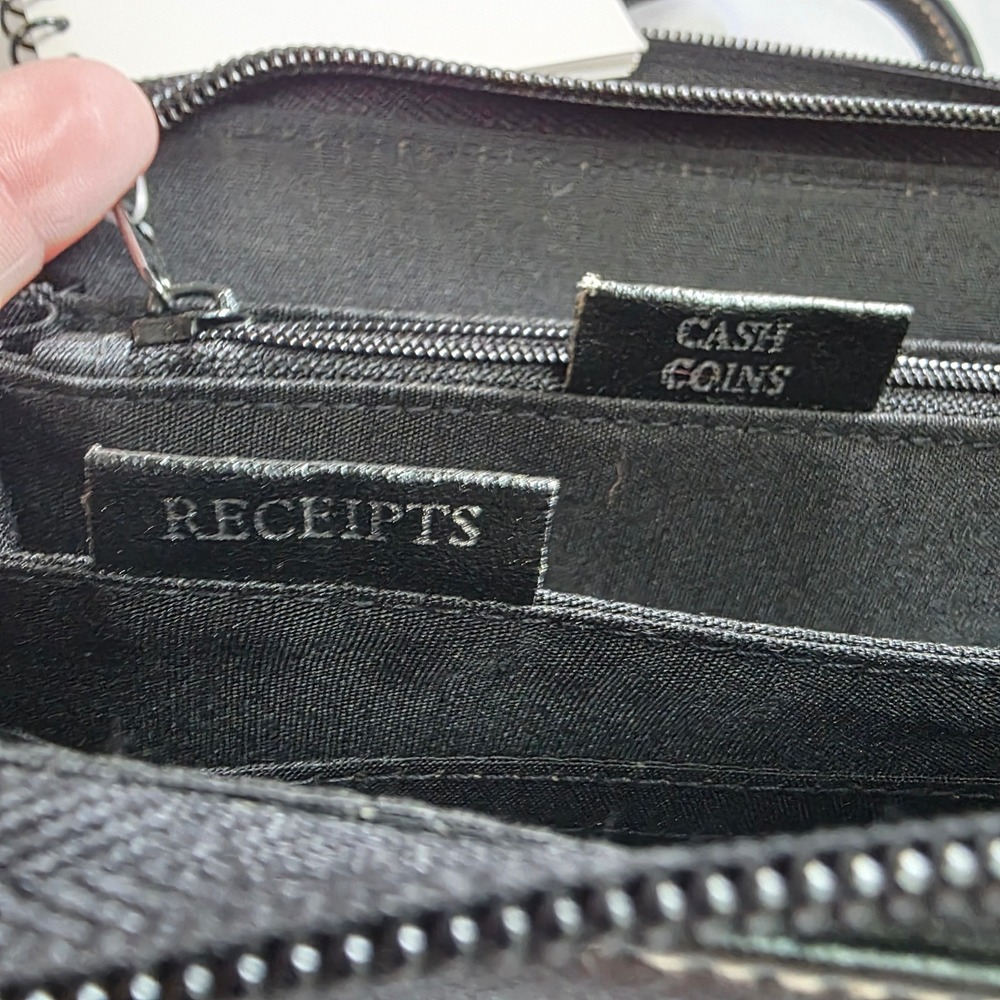 Vintage Rosetti Black Organizer Crossbody Bag Wallet Calculator Mirror retro - Picture 12 of 16